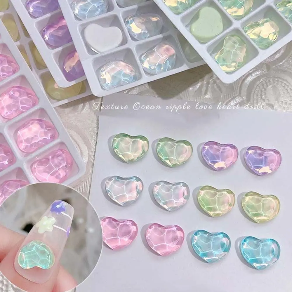 

Love Heart Nail Decorations Crystal Glass Nail Rhinestones 10Pcs/set Water Ripple 3D Naill Drills Manicure Jewelry Accessories