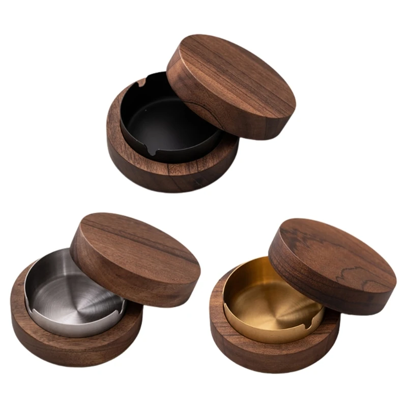 

Walnut Wood Ashtray with Lid Wind Proof Organization for CASE Container Drop Shipping