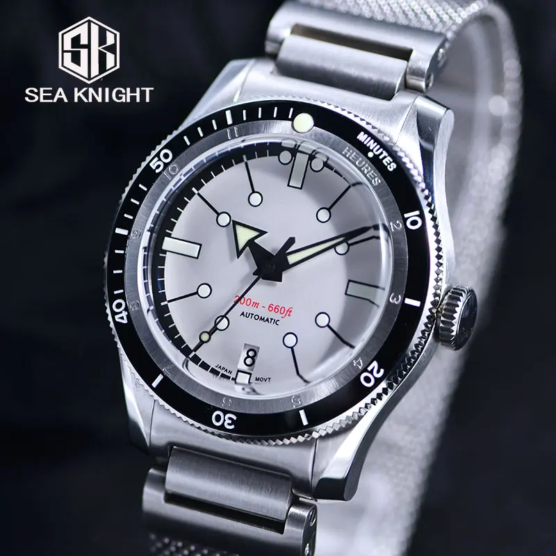 Фото SEA KNIGHT мужские автоматические механические наручные часы 200 м водонепроницаемые дайверские часы из стали 316L C3 супер светящийся сапфировое стекло №1