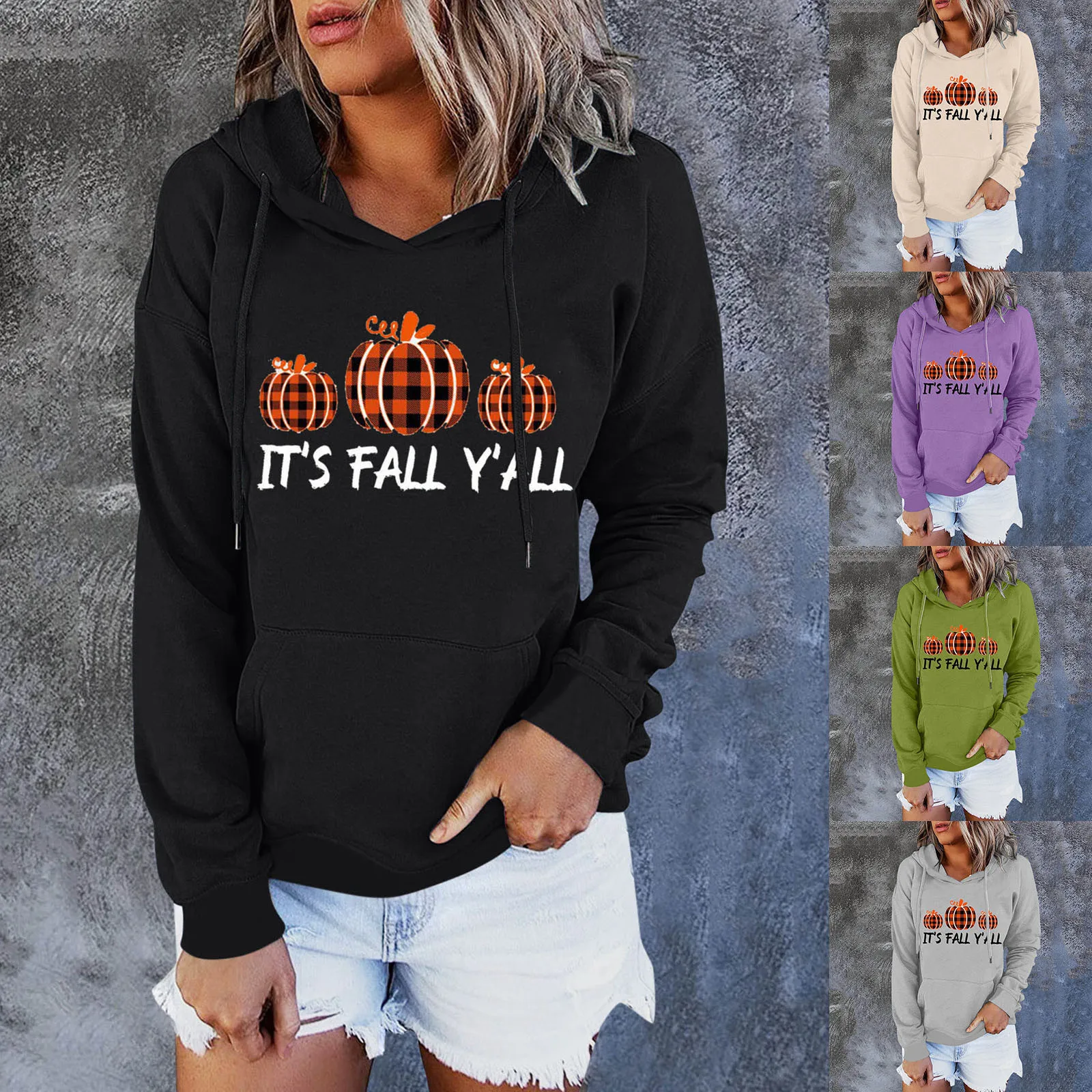 

Hoodie Womens Full Zip Women Hooded Halloween Pumpkin Plaid Printing Pocket Drawstring Long Women S Sweatshirts And Hoodies