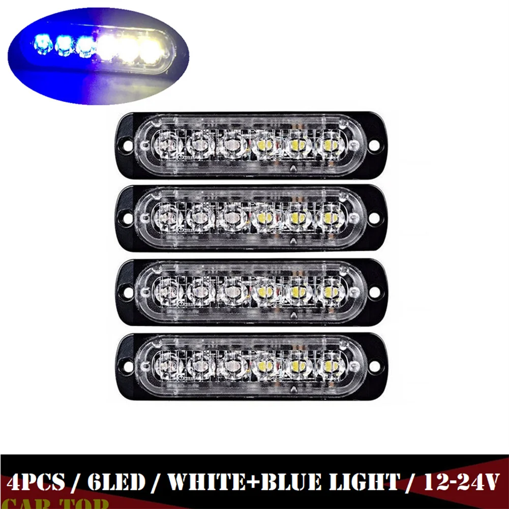 

17 Functions 6 Led Car Emergency Light Screws Blue White Car Strobe Lights Truck 4300k 6LED Daytime Running Light