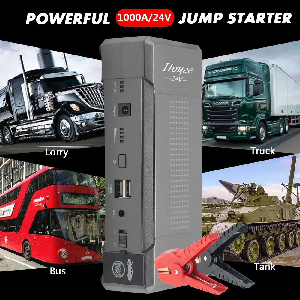 

1000A 24V Heavy Duty Truck Jump Starter LED Flashlight Power Bank Emergency Portable Auto Battery Supply Power For Car Engine