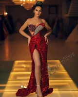 caroline fashion burgundy sparkly evening dress 2022 sweetheart mermaid sequines formal vestidos prom gowns party custom made