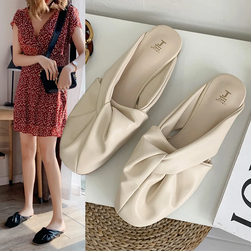 

wholesale ladies pointed toe chunky heel shoes classic baotou mid-heel cross strap sandals