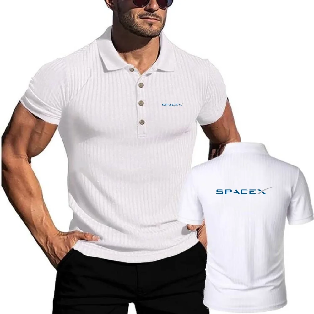 Мужская эластичная трикотажная рубашка-поло из вискозы с короткими рукавами