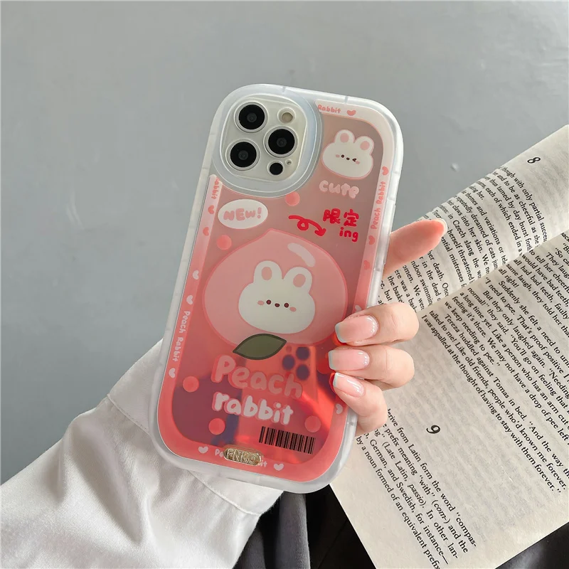 Luxury Laser Glitter Phone Case for IPhone 14 13 12 11 Pro Max XR XS 7 8 Plus X Cute Cartoon Bear Rabbit Soft Back Cover Shell