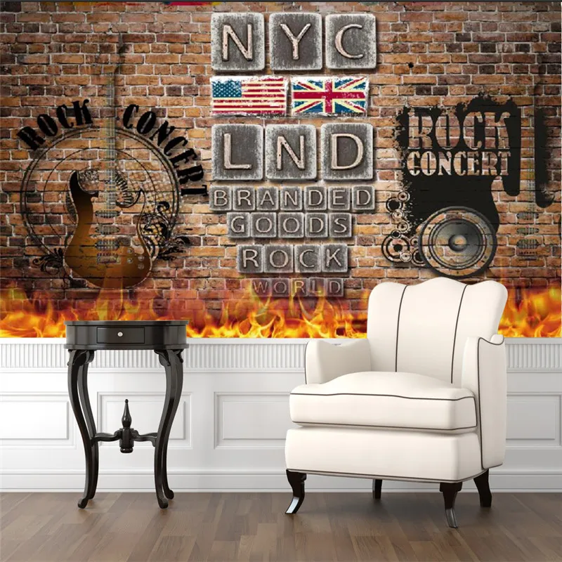 

Custom Size Retro Nostalgic Guitar Rock Brick Background Wall Paper 3D Bar KTV Rock Club Industrial Decor Mural Wallpaper 3D