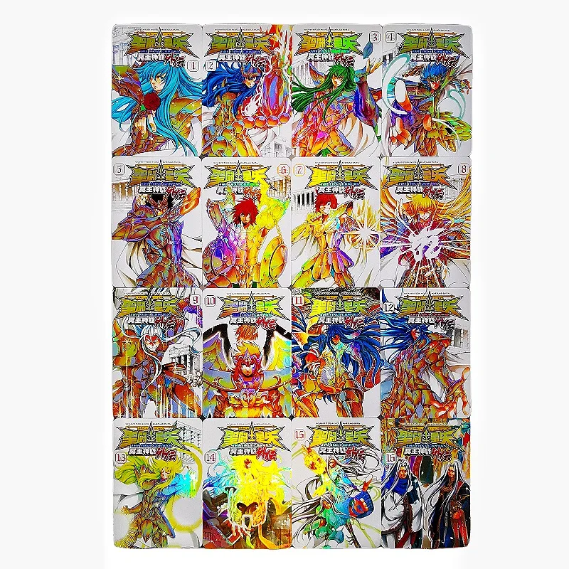 16pcs/set Saint Seiya Animation Characters Pluto Mythology Mu Aldebaran Death Mask Flash Card Classics Anime Collection Cards