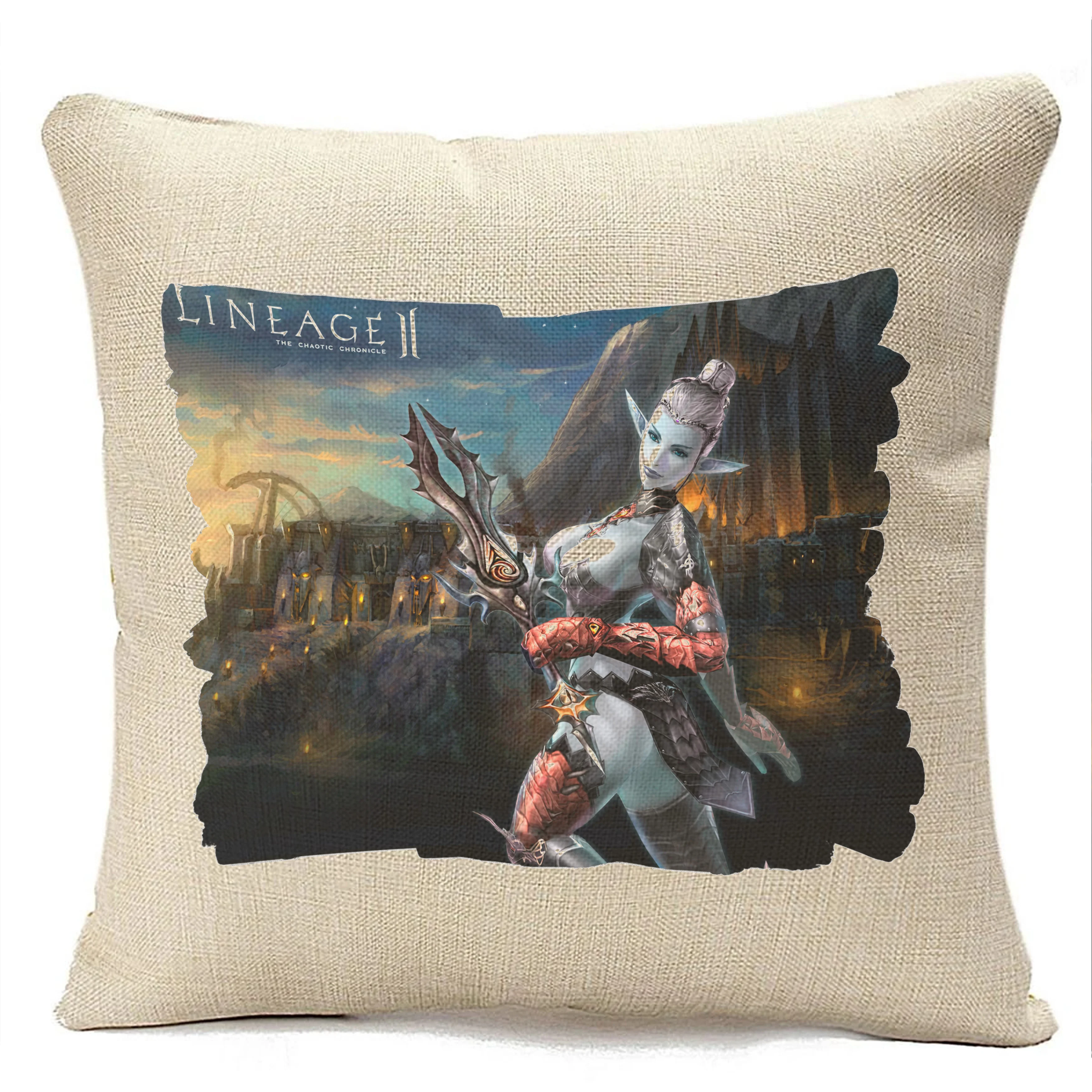 Подушка бежевая CoolPodarok Игры.Линейка.л2.Games.Lineage2.(Эльфийка с кинжалом)