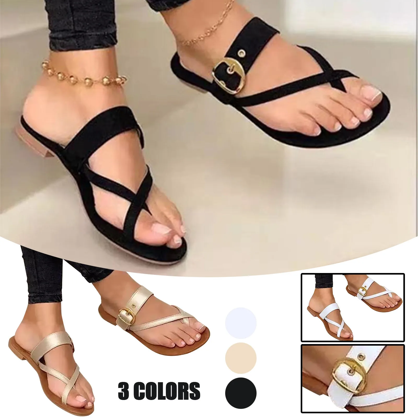 

Fashion Sandalias Cross Flip Flops Women Sandals Metal Buckle Roman Flats Sandals Women Summer Shoes Sandalias De Las Mujeres