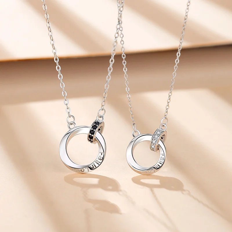 

CLOG Mobius Double Ring Couple Necklace Sterling Silver Pair of Minimalist Clavicle Chain Commemorative Valentine's Day Gift