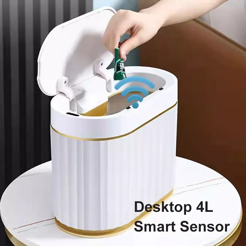

NEW2023 4L Smart Automatic Sensor Trash Can Desk Waste Bin Luxury Induction Basket Bin Waterproof Bathroom Trash Can Kitchen Was