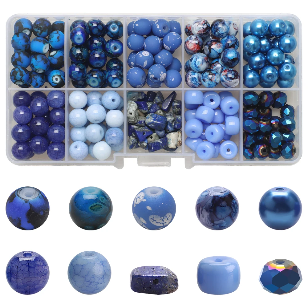 

200Pcs/Box 8MM Natural Blue Stone Beads Glass Crack Round Bead Gravel for DIY Making Charms Bracelets Necklace Earing Jewelry