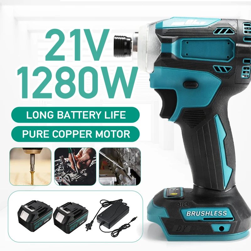 

21V Brushless Electric Drill Screwdriver 150N.m Impact Drill Cordless Drill Driver LED Light Compatible For Makita 18V Battery