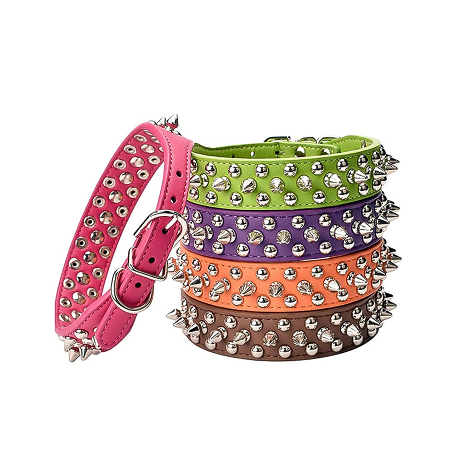 

Colorful PU Leather Dog Collars Rivet-proof Collar For Small Medium Large Dogs Adjustable Pet Neck Strap Pet Accessories 2022