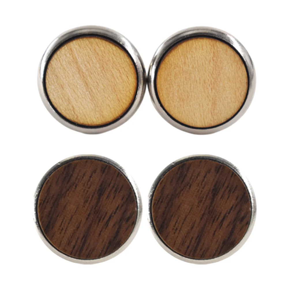 

2 Pairs Wooden Round Sleeve Buttons Delicate Shirt Buttons Durable Cuff Studs