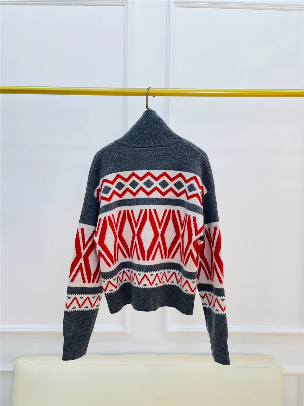 Осенний женский жаккардовый кашемировый свитер с бисером пуловер длинными