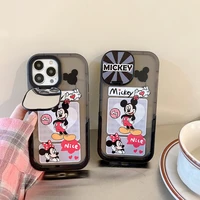 disney mickey minnie camera dustproof with makeup mirror holder phone case for iphone 11 12 13 pro max x xs xr transparent cover