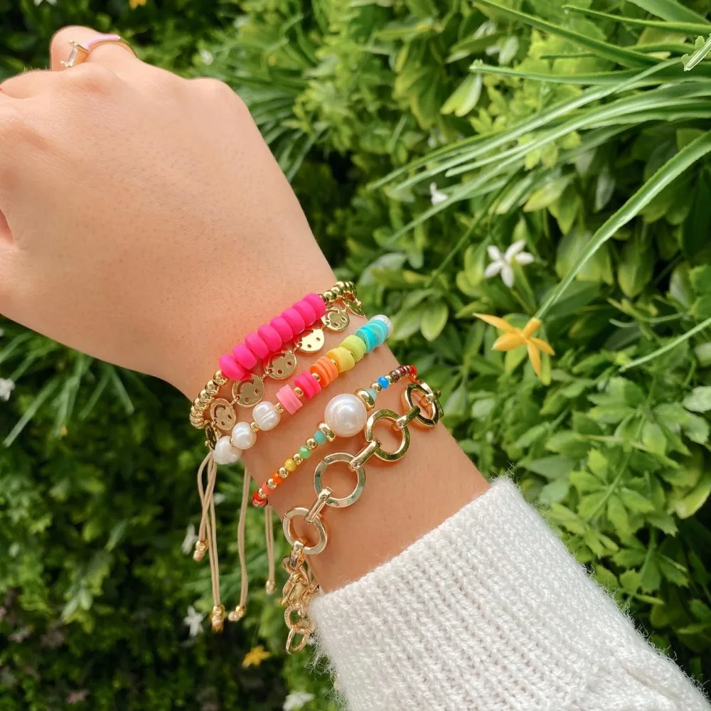 

KKBEAD New In 2022 Jewelry Boho Style Heishi Pearl Bracelet for Women Colorful Rainbow Smile Face Bracelets Accessories