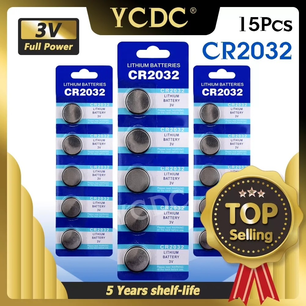 

15pcs CR2032 CR 2032 Lithium 3V Button Cell Coin Battery BR2032 DL2032 SB-T15 EA2032C ECR2032 L2032 For Watch Motherboard Toys