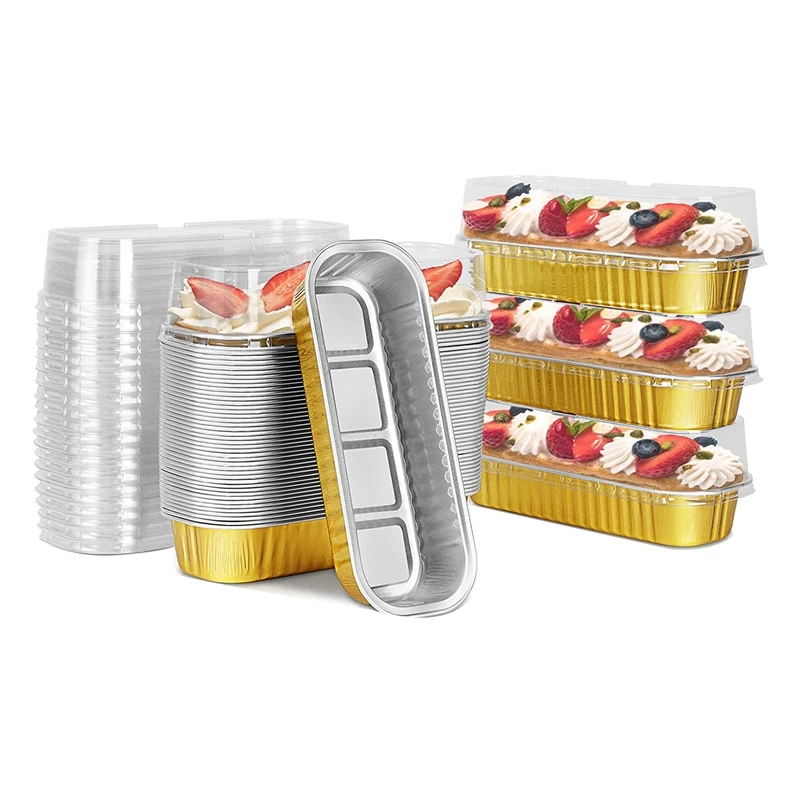 

1Set Disposable Mini Loaf Pans With Lids Aluminum Foil Narrow Cake Pans Rectangle Cupcake Baking Cups 6.8Oz