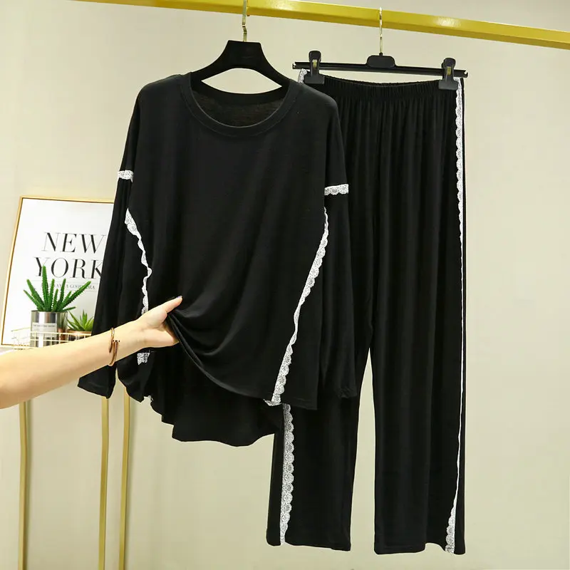 Home Pajamas Set Sexy Sleepwear For Women Elastic Decorative Lace Full Sleeve Pyjama Women's Modal Summer Fashion Big Size