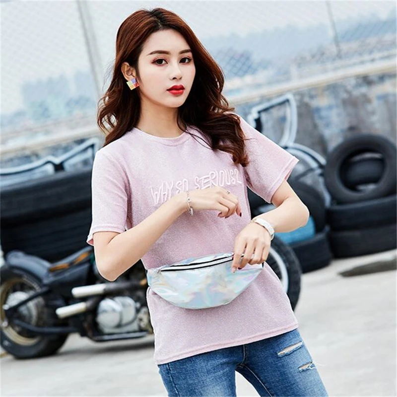 

Female Holographic Waist Bag For Women Pink Gold Black Laser Fanny Pack Belt Chest Bag Ladies Bum Bag Unisex Banana Bags
