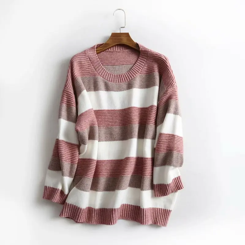 TMODA Za 2021 Winter Women Sweater Oversized Striped Top Casual Loose Knitted Pullover Female Korean Style Jumper Pull Femme | Женская