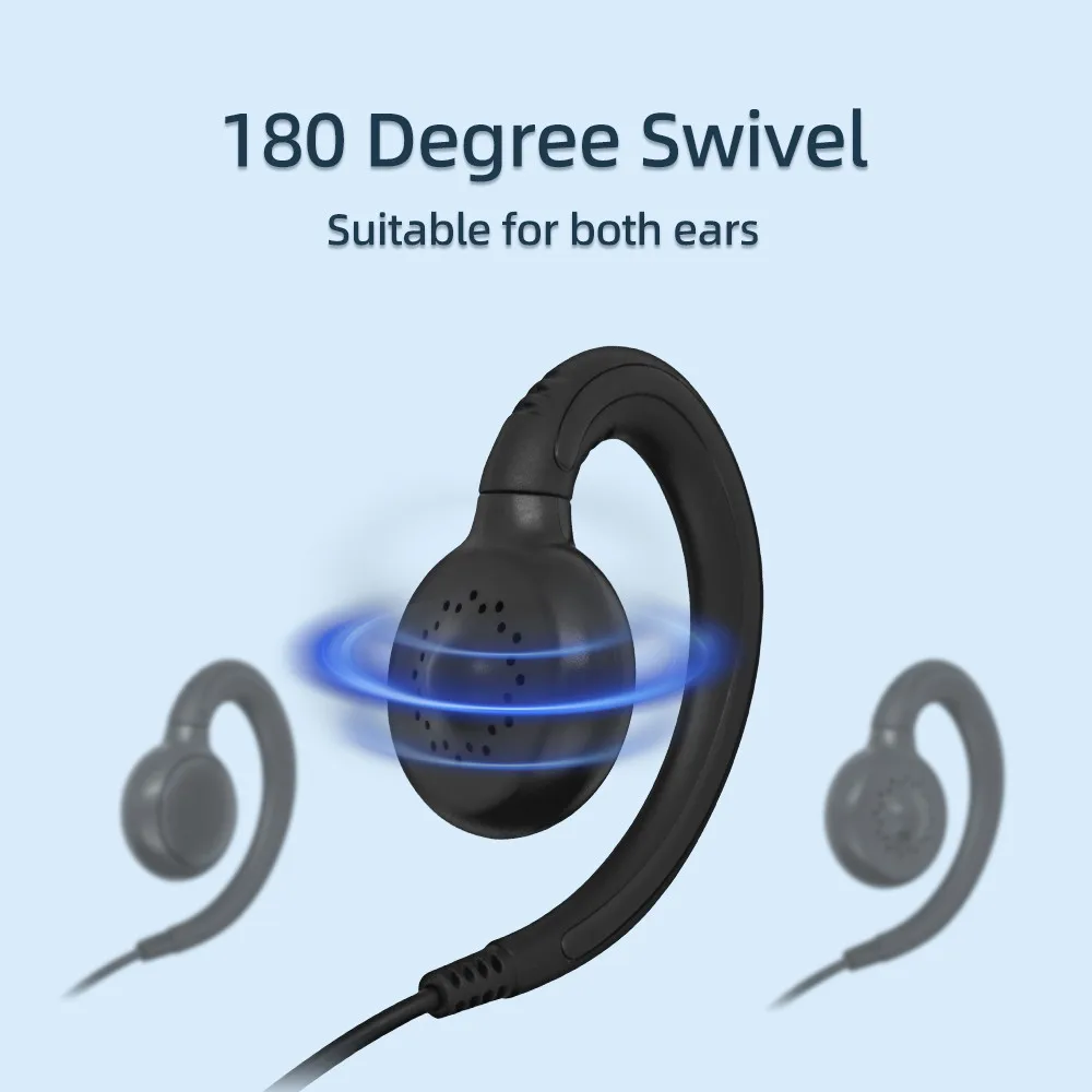 Original 2 PIN Earpiece Headset PTT MIC Walkie Talkie 180 Swivel Ear Hook Interphone Earphone for BAOFENG UV5R UV10R UV16KENWOOD
