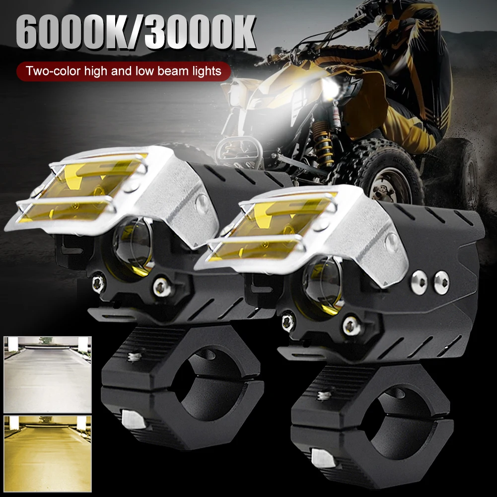 

Водонепроницаемые светодиодные фары CREE для мотоцикла, точечные светильники белого и желтого цвета для вождения, дальний и ближний свет, 2 шт...