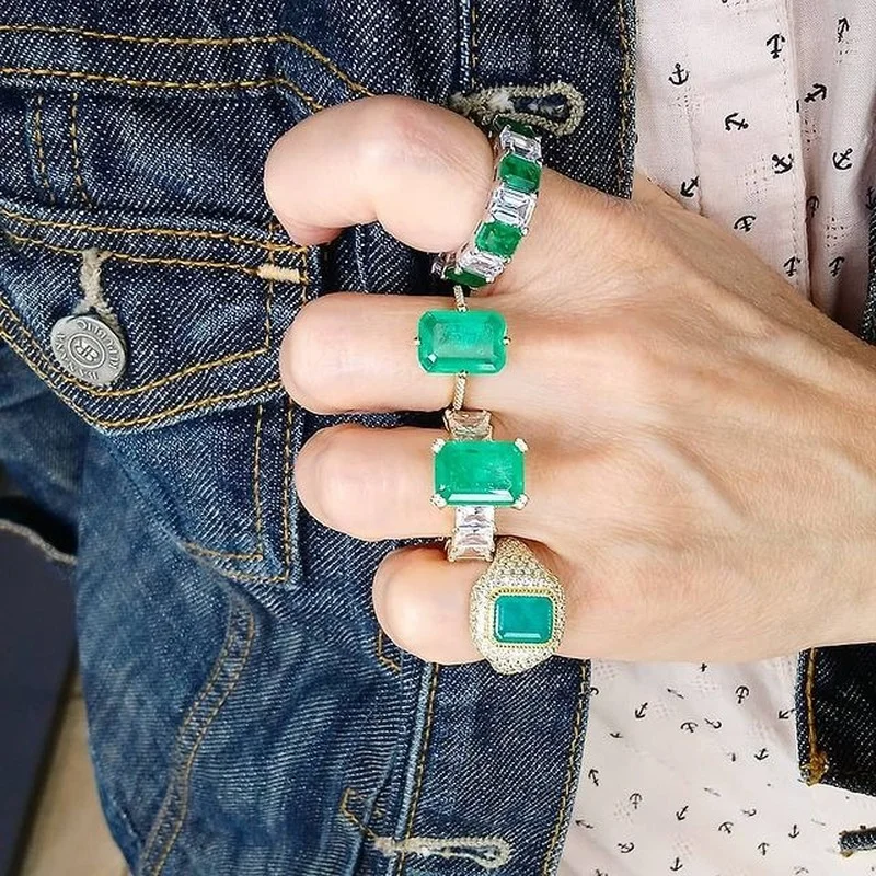 

2022 Exquisite Luxury Geometry Green AAA Zirconia Rings for Women Fashion Creative White Gold Bride Wedding Jewelry Gifts