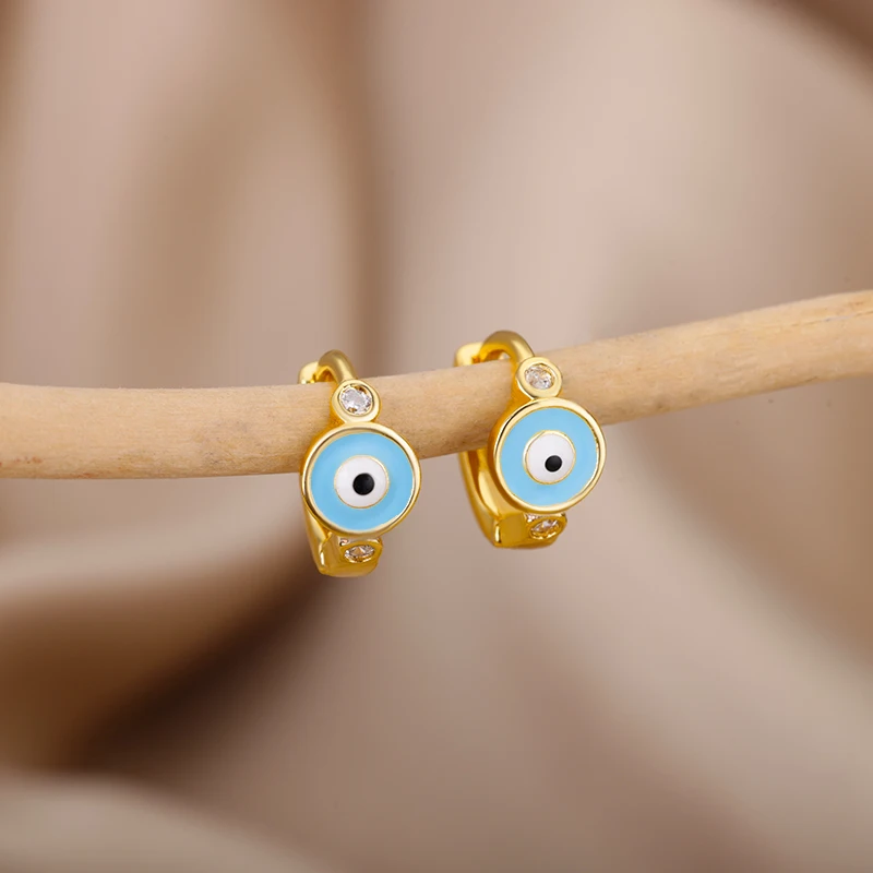 

Bule Enamel Evil Eye Earrings for Women Stainless Steel Gold Color Piercing Hoop Earrings Vintage Statement Couple Jewerly Gift