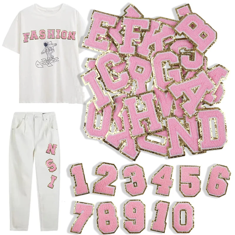 

embroidery sequined chenille letter patch,iron on towel ABC alphabet badge,letters patches number appliques for clothing A219183