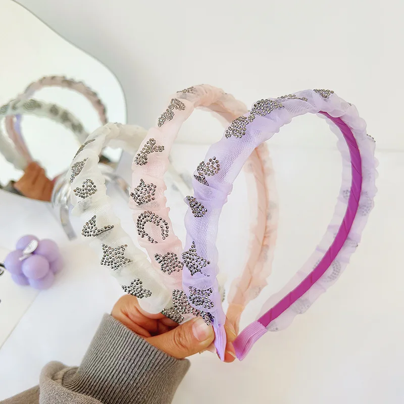 

2022 New Super Fairy Net Yarn Hot Drill Folded Headband Girls Hair Accessories