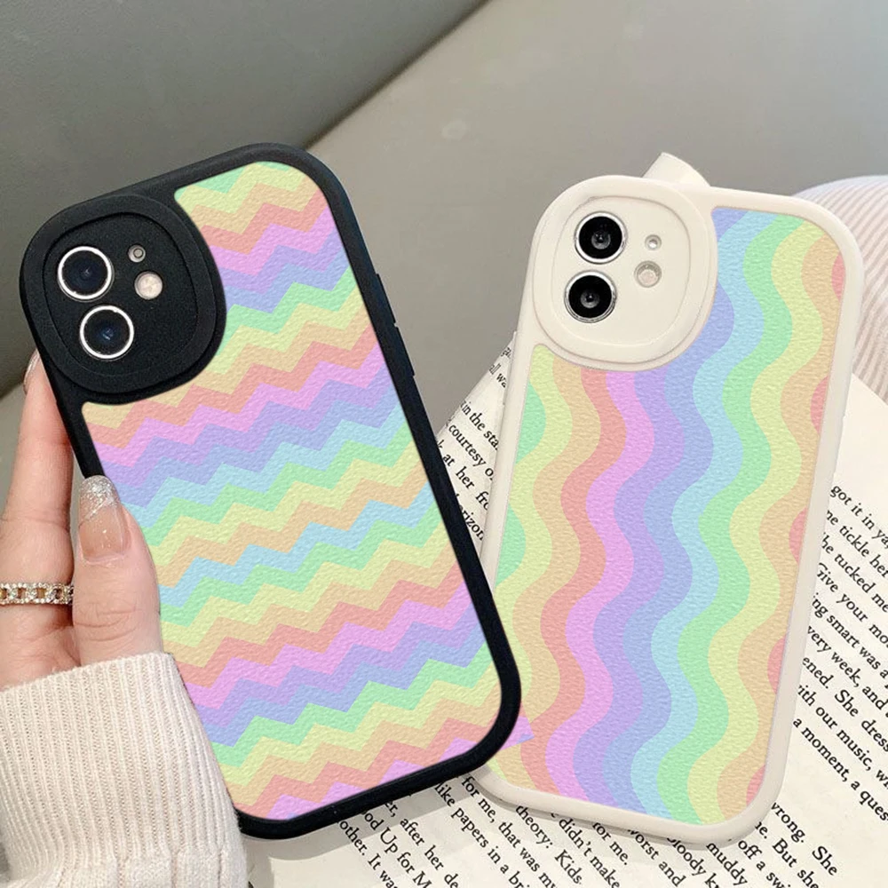 

Kawaii Rainbow Lambskin Phone Case Diy for Iphone 13 12 11 14 Pro MAX MiNi 7 8 14 Plus XS XR 13pro Covers