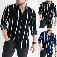 autumn shirt buttons closure cardigan turn down collar long sleeve thin stripe shirt business shirt for daily wear