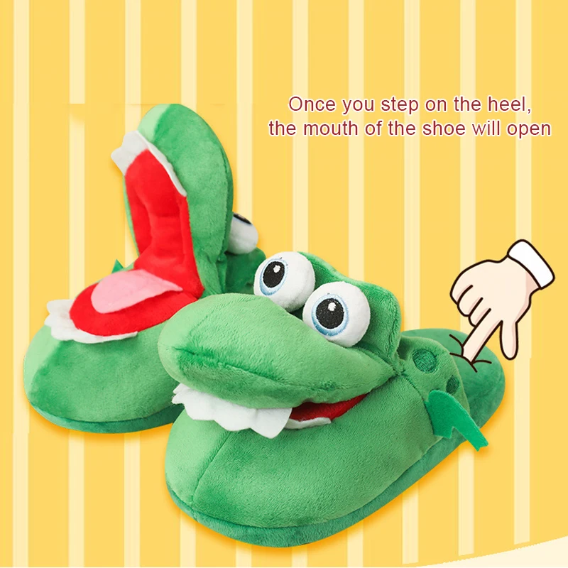 Women Crocodiles Plush Slippers With Open Mouth Cotton Slippers With Moving Plush Slippers Lazy Slipper Shoes  тапки крокодил