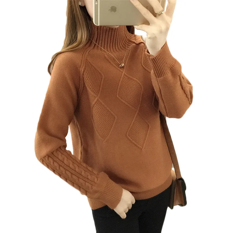 

Autumn Turtleneck Sweater Winter Warm Tops Women's Long Sleeve Knitted Sweaters Solid Female Casual Loose Pullovers Tops