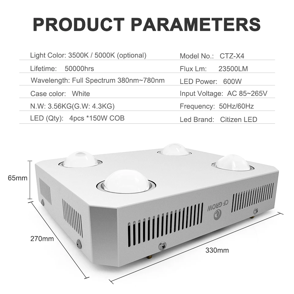 PDGROW Citizen CLU048 1212 светодиодная фитолампа 600 Вт