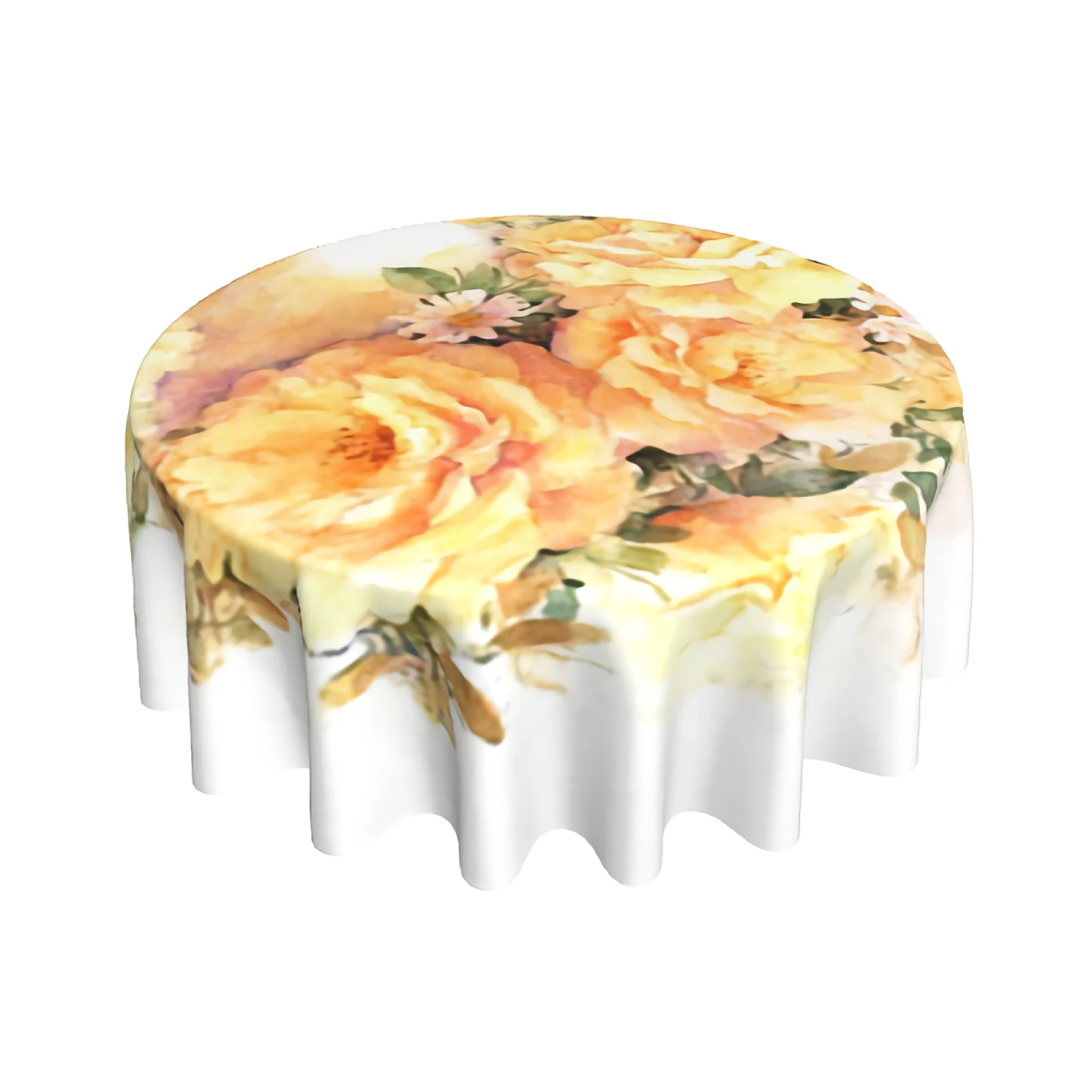 

Yellow Watercolor Floral Tablecloth Round 60 Inch with Dust-Proof Wrinkle Resistant Waterproof Decorative Table Cover