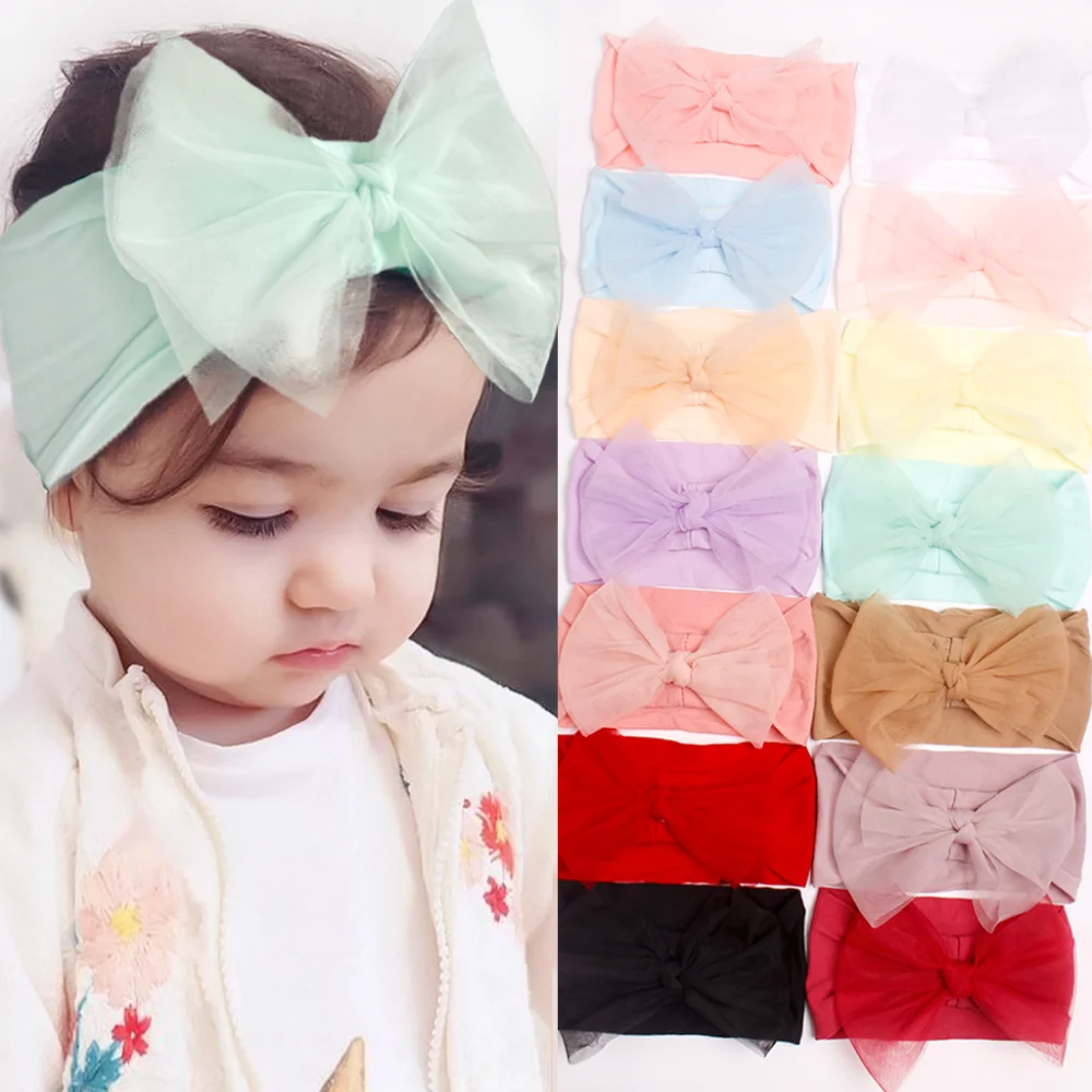 

New European and American Children's Solid Color Nylon Mesh Butterfly Tie Hair Band Baby Hair Accessories Cute Girls' Headband