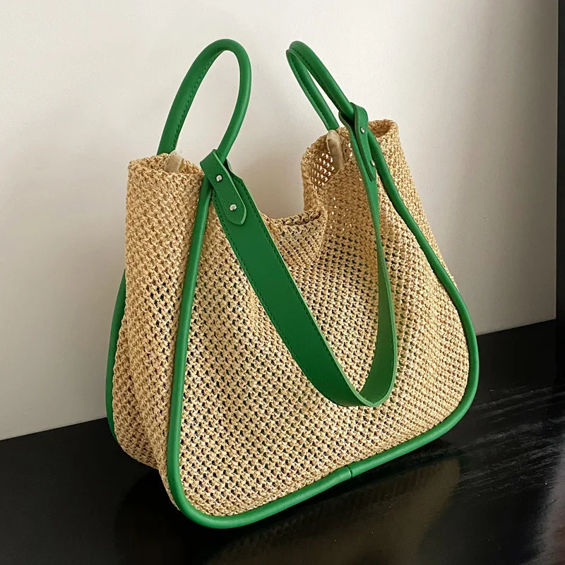 

2023 Summer New Woven Bucket Bags For Women Fashion Protable Beach Straw Vacation Handbags Female Trendy Crossbody Shoulder Bag