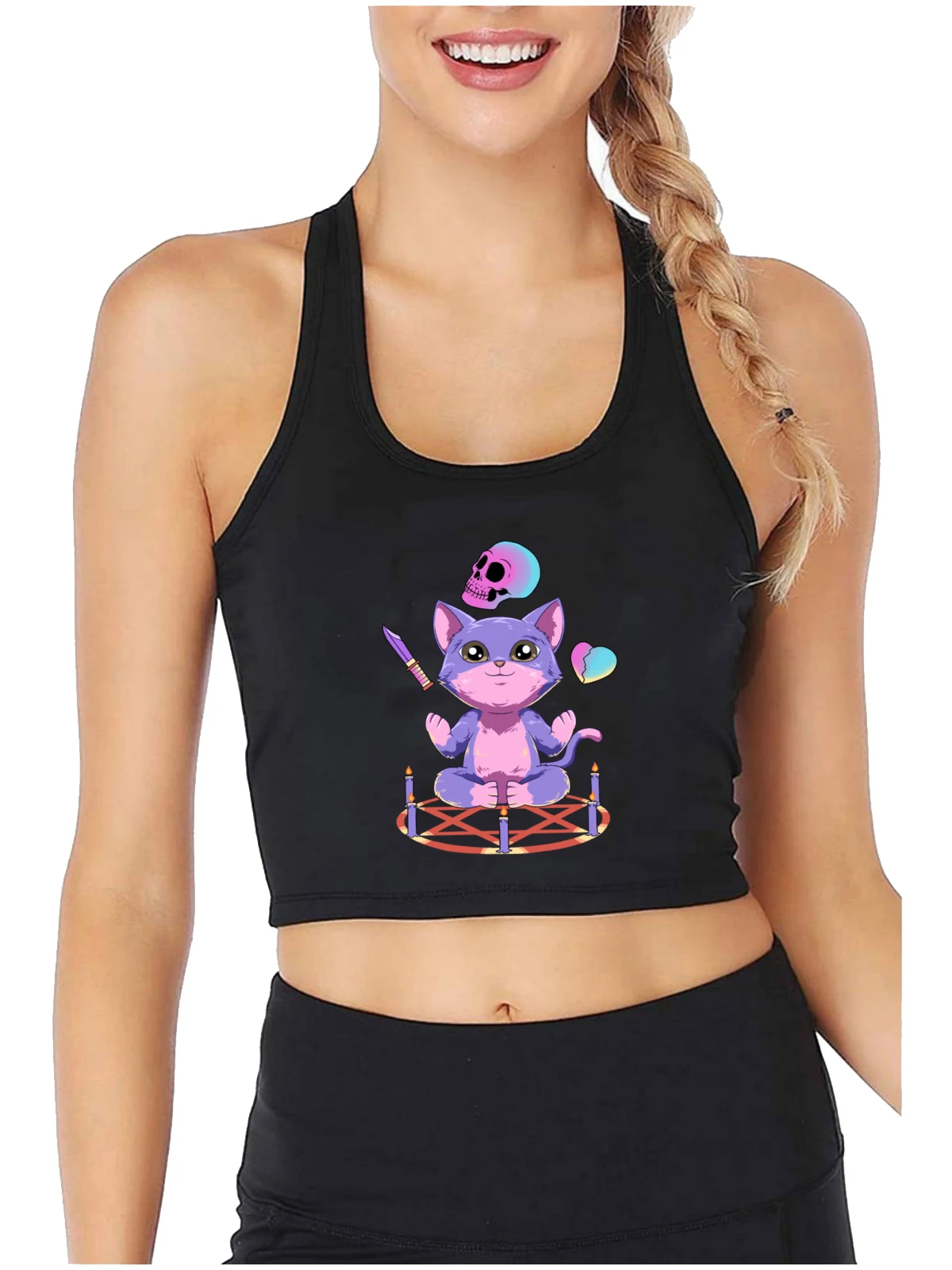 

Baphomet Cats Graphics Sexy Slim Fit Crop Top Women's Pastel Goth Harajuku Print Tank Tops Funny Gothic Cotton Camisole