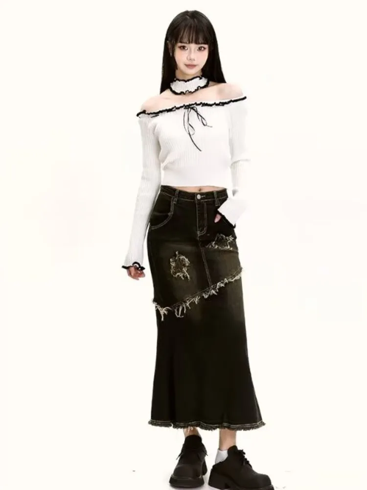 Универсальная джинсовая юбка в стиле ретро женская летняя трапециевидная