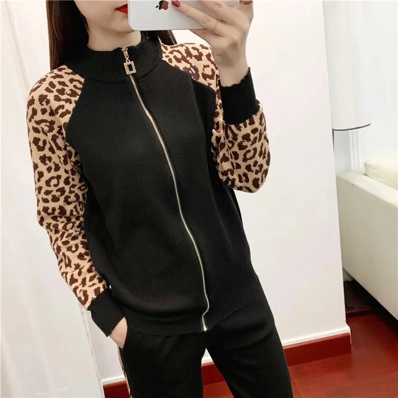 Модный повседневный вязаный спортивный костюм комплект из двух предметов Топ с