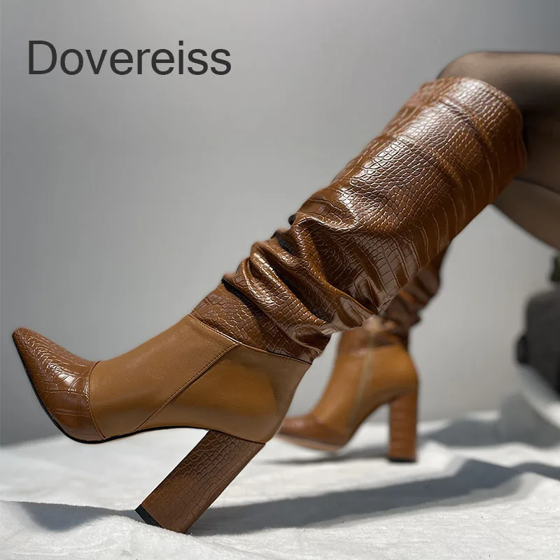 

Dovereiss 2022 Fashion Women Shoes Winter Sexy White Brown Knee High Boots Ladies Boots Chunky Heels Mature Big Size 41 42 43