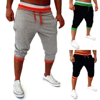 men color block pockets drawstring elastic capris trousers cotton sports shorts track shorts sports shorts drawstring harem pant