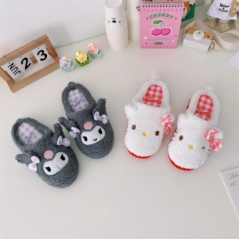 

Sanrio аниме теплые тапочки Kuromi My Melody Cinnamoroll домашняя обувь в японском стиле Лолита плюшевые туфли Нескользящие плоские