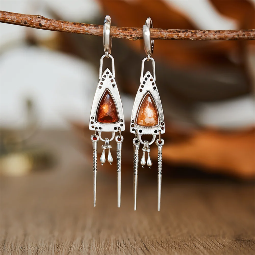 

Triangular Long Dangle Earrings for Women Statement Inlay Zircon Retro Personalized Piercing Eardrop Ladies Accessories Jewelry