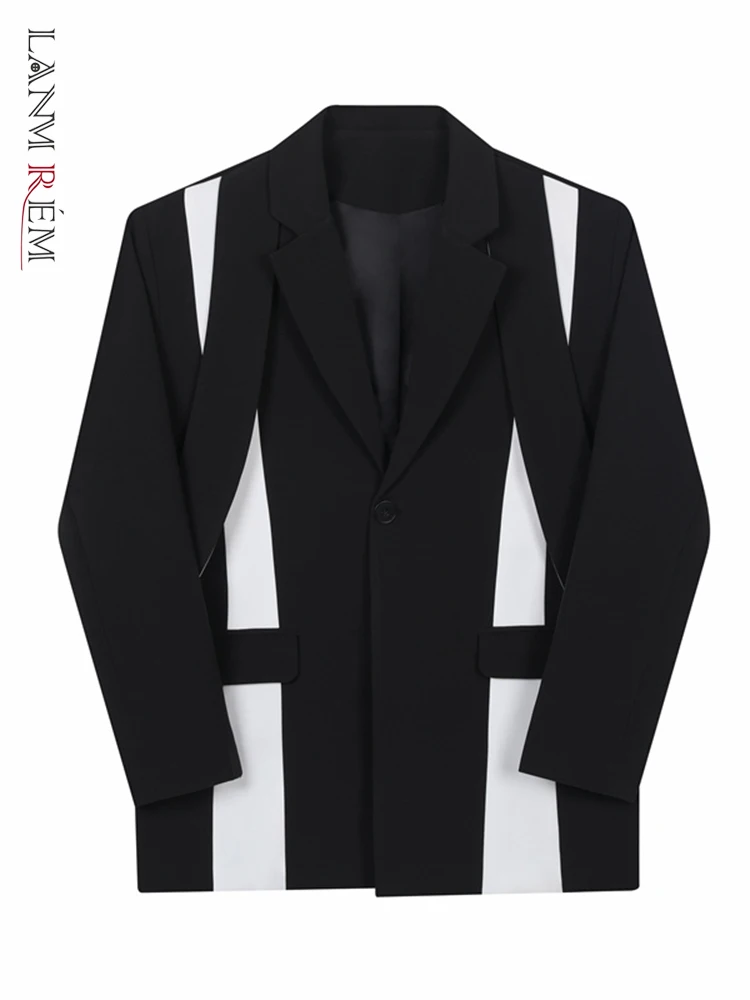 

LANMREM женские блейзеры с вырезами, черный, белый цвет, нестандартные модные пальто, женская уличная одежда, осень 2022, 2R7673